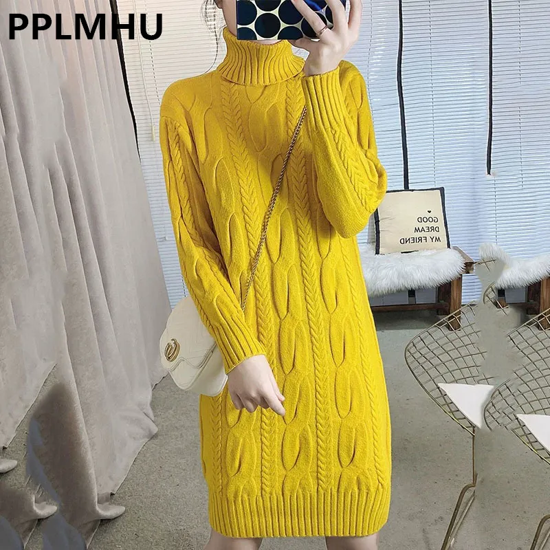 Yellow Rib Knitted Turtleneck Sweater Dress Long... From Dh2958055, $22.69  In Bulk | DHgate.Com