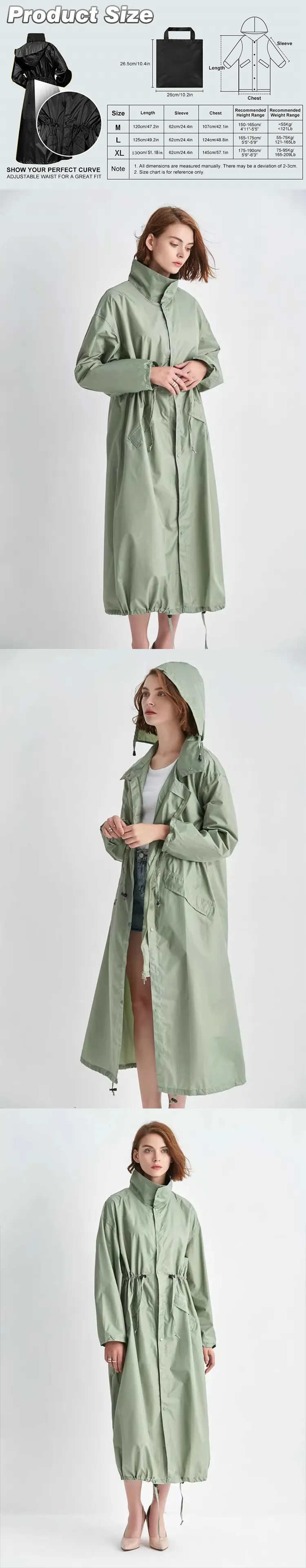 Chaqueta Impermeable Mujer Cortavientos Larga Con Capucha – Gabardina Ligera, Portable, Tallas Grandes, Para Exteriores