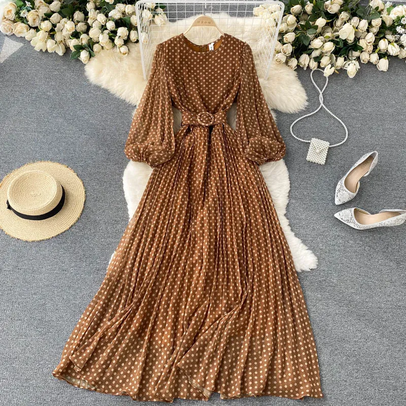 brown polka dot dress plus size Plus Size Brown Polka Dot Long Sleeve Midi Dress Fashion//SZN