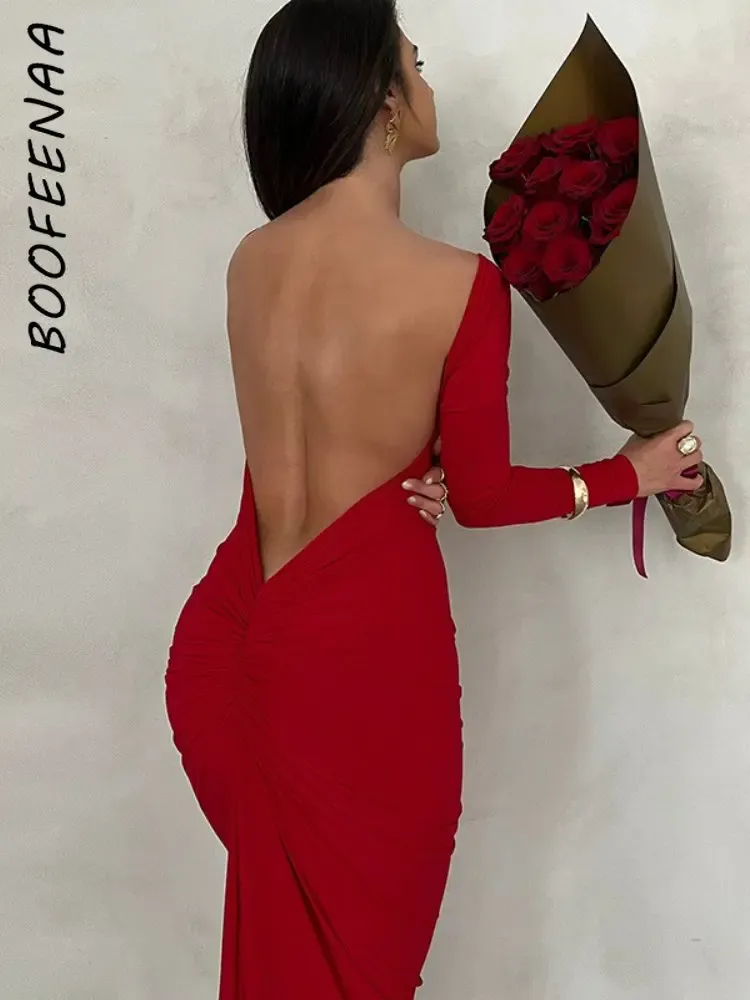 open back christmas dress white christmas dresses Long V Neck Sequin Dress With Open Back Cutout