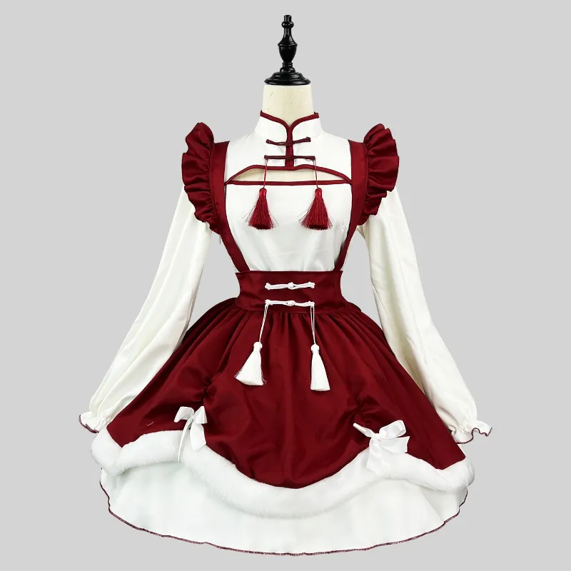 knee length dresses for ladies Blue Maid Long Sleeves Ruffle Bowknot Sweet College Style Lolita Dres –  LolitaInside main image 0