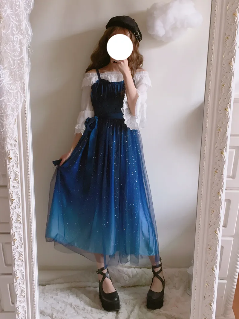 HOWLIN'｜DRESSES (COSMIC DRESS-JAPANE SESEERSUCKER NAVY Galaxy Dress | Starry Lolita JSK Dress Japanese Inspired