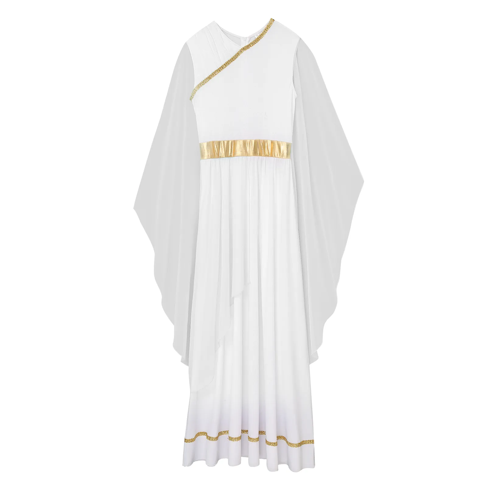 Greek Roman Princess Dress with Flowy Tulle piano shawl with fringe for Women - Perfect for Cosplay, Halloween, and Parties