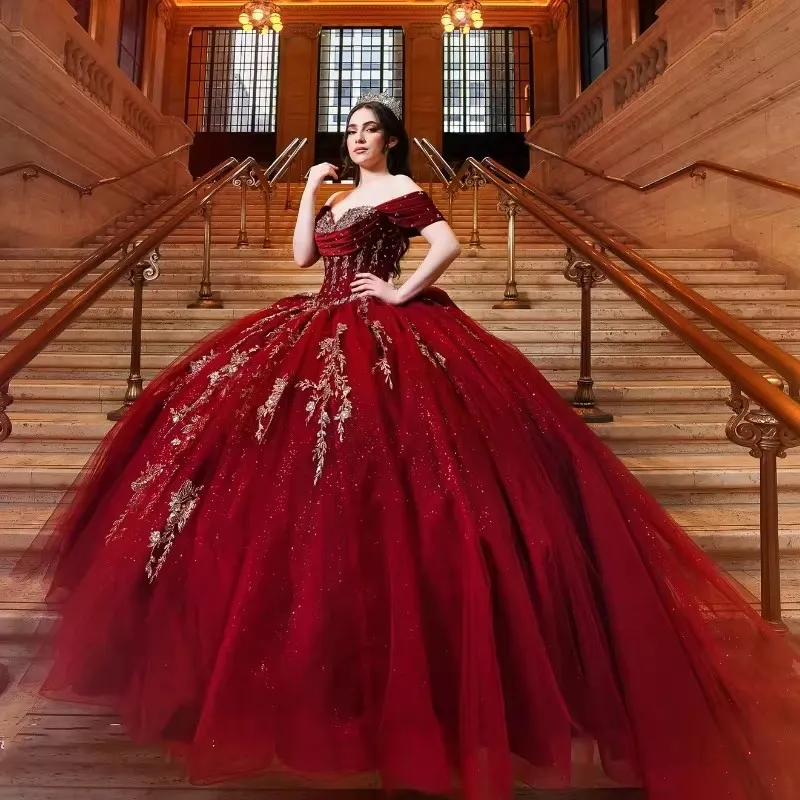 Save Big on Bulk Quince Ball Gowns Sweet 15 Dresses Burgundy Tulle Ball  Gown: Appliqued Beaded Dress For 15 Birthday, Sweet 16 Evening Party  Best