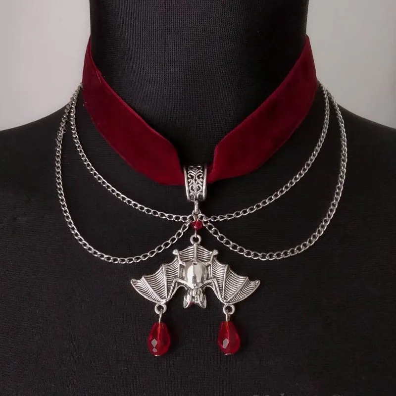 Goth Red Velvet Choker Necklace Victorian Gothic Vampire Pendant ...