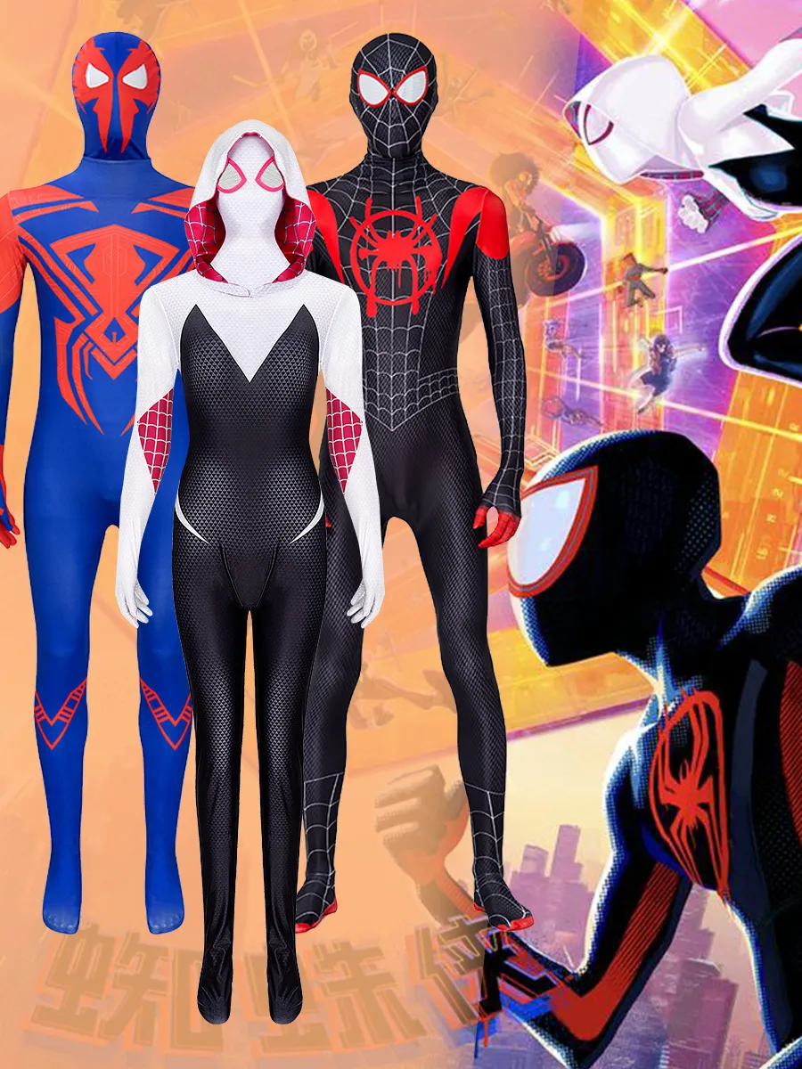 Into The Spider-Verse Spider-Gwen Jumpsuit Costume For Kids & Adults - Multi-Color Bodysuit