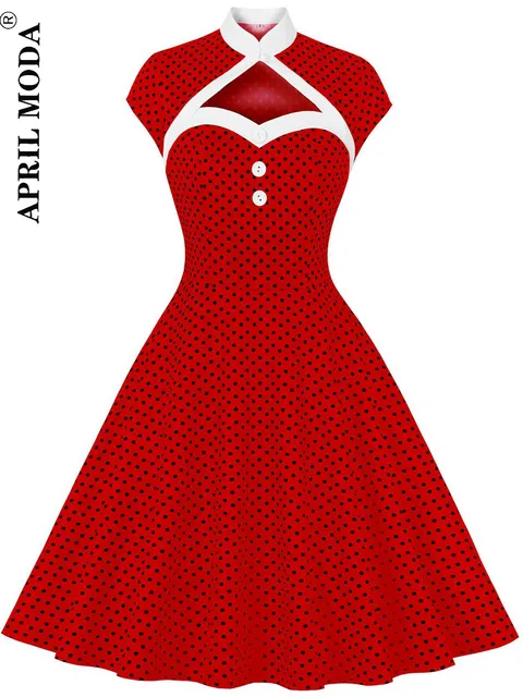 fitted lace wedding dress Lily Rockabilly Polka Dot Off Shoulder Swing Dress In Black & Red – Cherry  Vintage Chichester main image 1