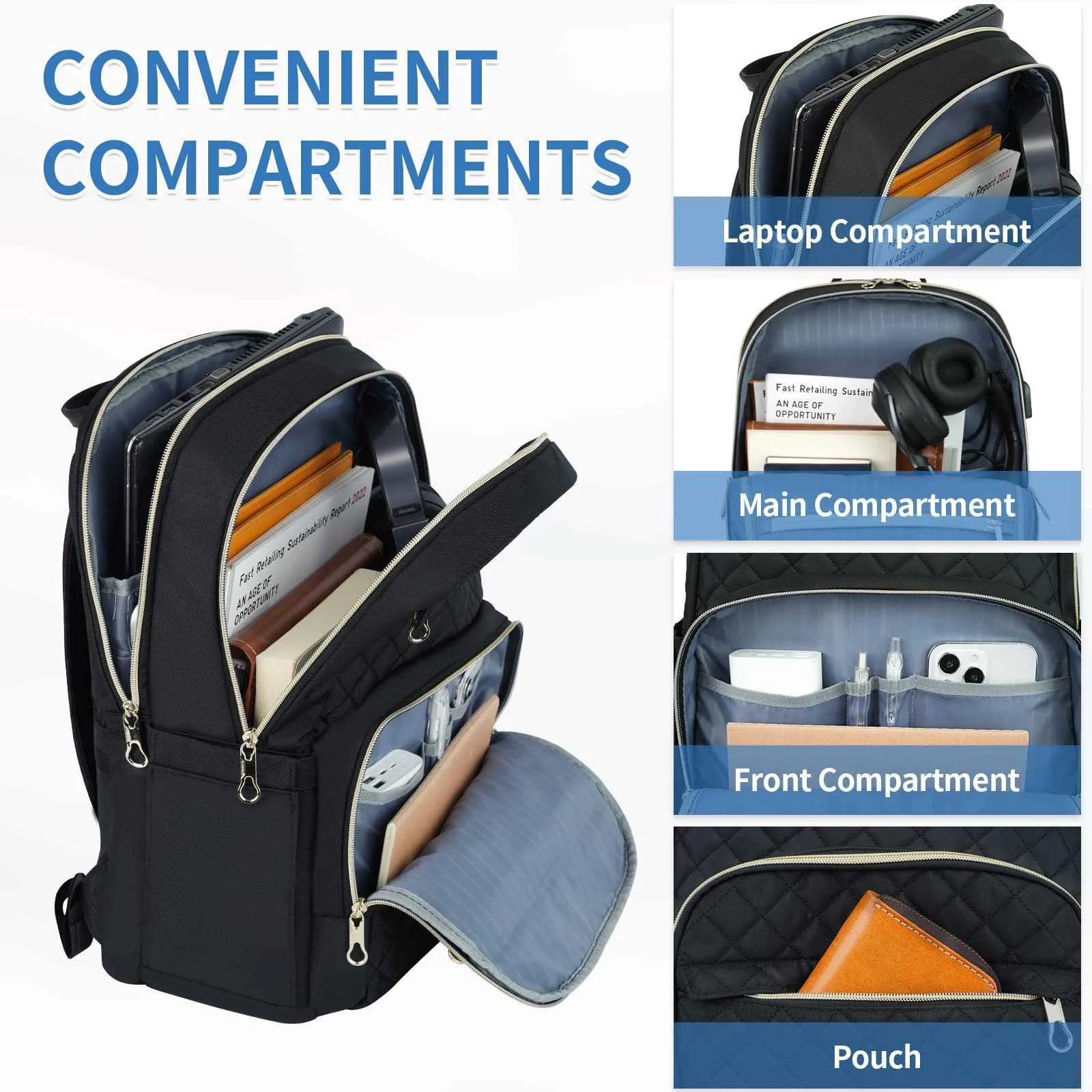 Women S Computer Laptop Backpack Business Commuting Large Capacity Student Schoolbag Outdoor Back Pack 241224_voghion.com