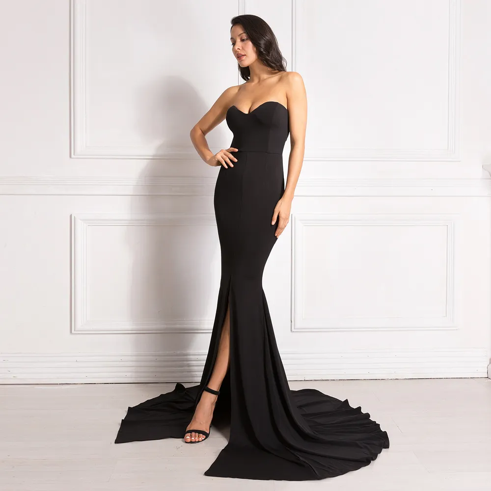 Sexy Strapless Black Maxi Dress with Front Slit and Zipper Closure for  Women Evening Summer Night from Dhgate Basic & Casual Dresses - price 22.57
