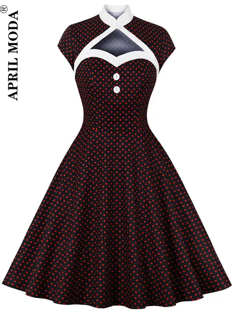 KILLREAL Women's Vintage Polka Dot Swing Dress - Wine Red, Sleeveless Cocktail Dress (Size X-Large)