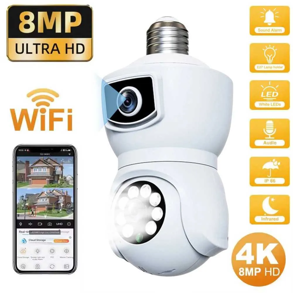 E27 BB WiFi 4K 8MP Dual Lens Outdoor Security Camera... From Uk ...