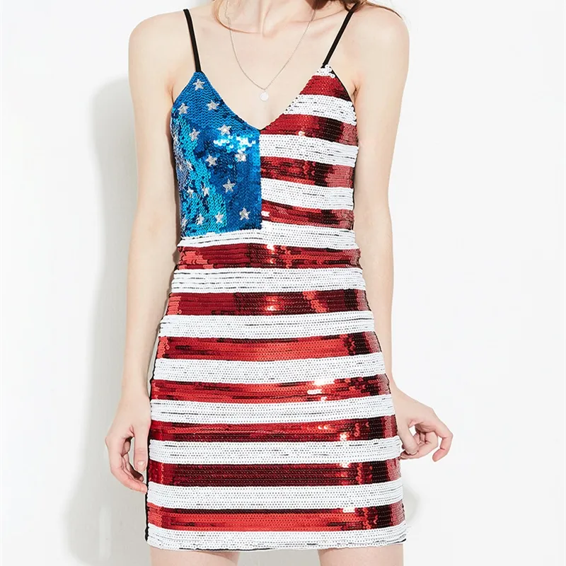 Sexy V Neck Sleeveless Stars Stripes Slim Club Dress... From Dh2958055,  $19.27 | DHgate.Com