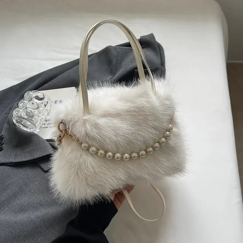 Winter Soft Faux Fur Mini Crossbody Handbag with Zipper Closure