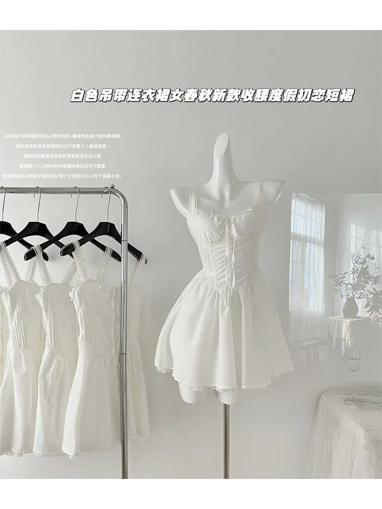 French Elegance Gyaru Patchwork Bodycon Dress for Women - Fairy Satin Lolita White robe womens with Ballet Core and Cute Core