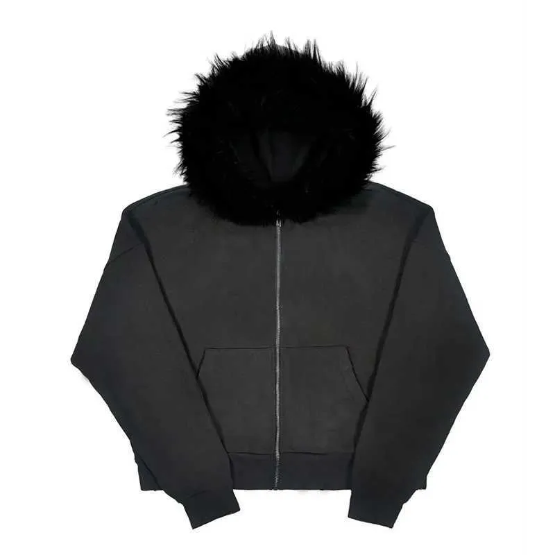 Y2K Mens Zipper Fur Hoodie Mens With Artificial Fur Collar Y2K Mens Zipper Fur Hoodie Mens With Artificial Fur Collar