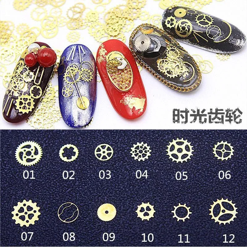 1000-Piece Plastic Gear Plate Nail Stickers with Gold Leaf Metal Sheet ...