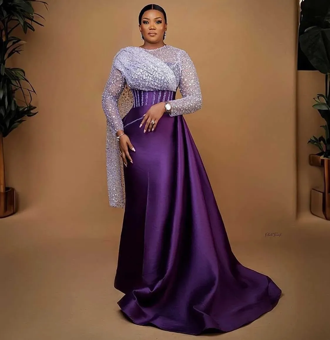 purple long sleeve prom dresses Puff-Sleeve Dress with Sheer Bodice Lilac / 0 you can choose the sizes 2 to 16 Purple Prom Dress Royal Purple