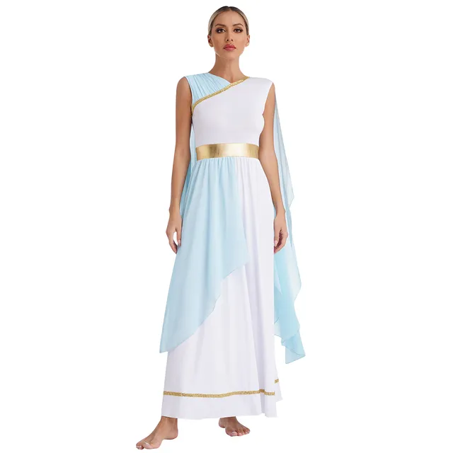 white christmas dresses Light Blue Fashionable Elegant Greek Goddess Gown  Long Chiffon Floor L  girlhomeshops