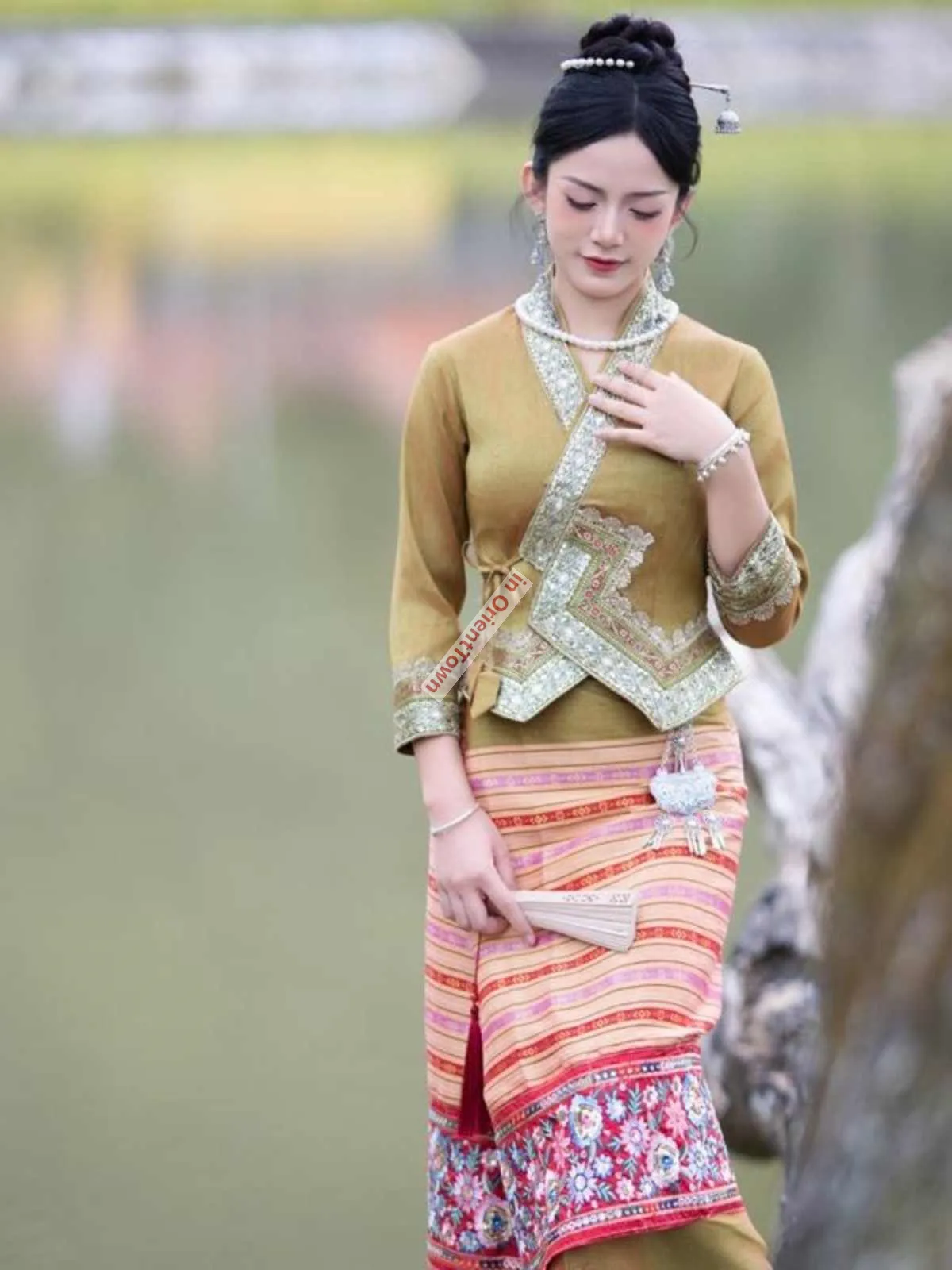 thai formal dress Red Traditional Thai Dress. Sabai & Silk Skirt Outfit Set. High-Quality Traditional Thai Clothing from Thailand
