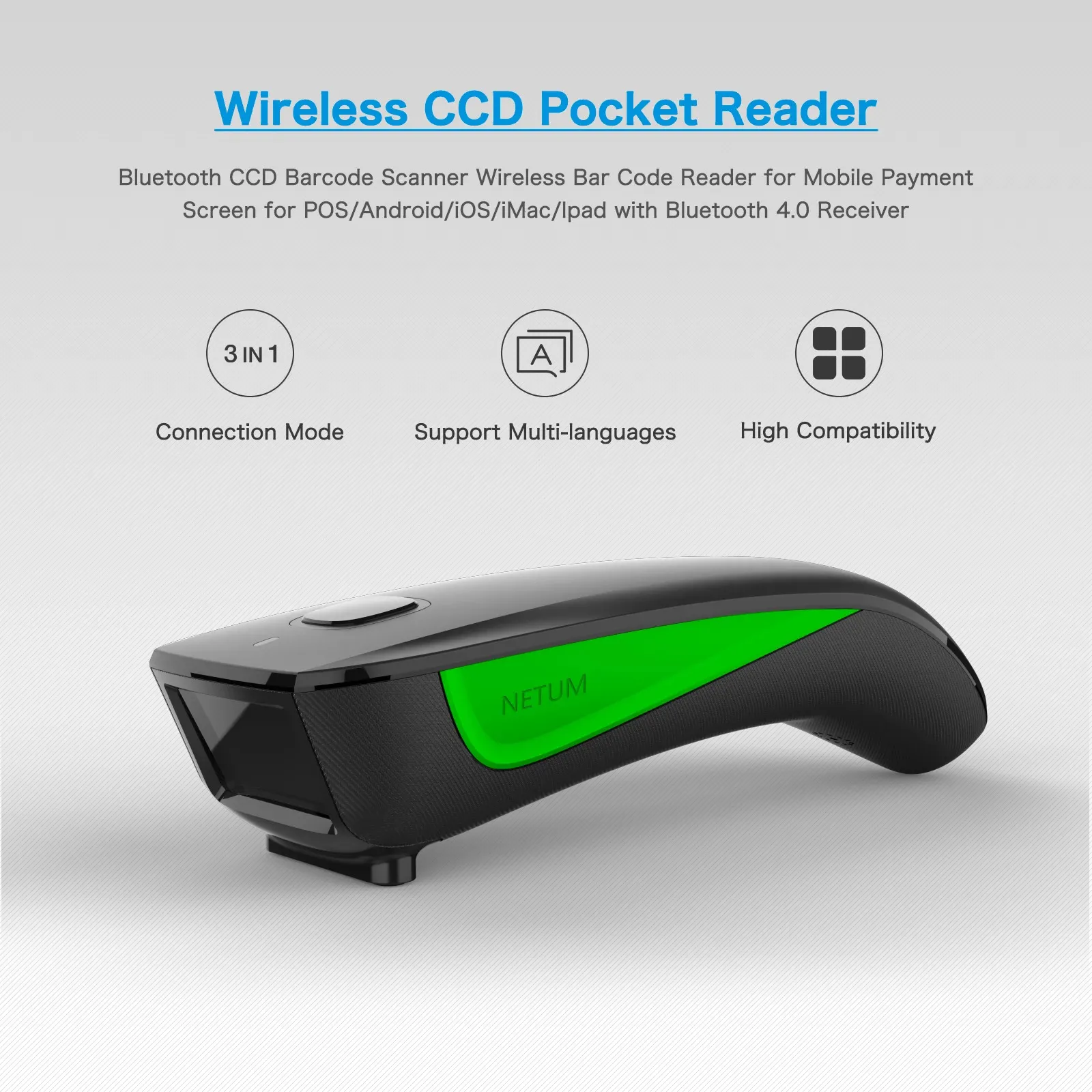 Bluetooth 2D Barcode Scanner Wireless QR Code Reader with Laser Light ...
