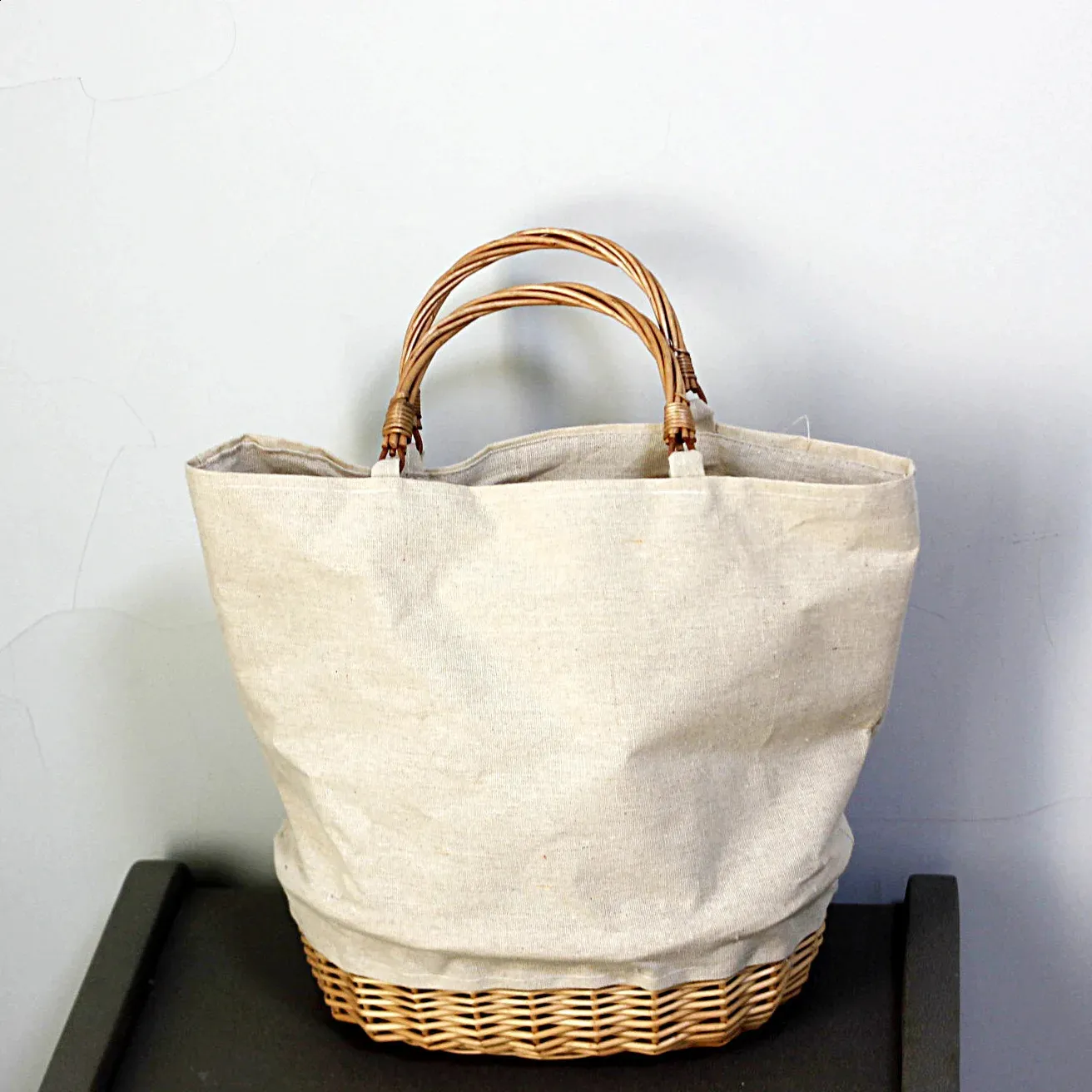 Woven Straw Handbag Handmade Rattan Bag PU Composite Extra Large Tote ...