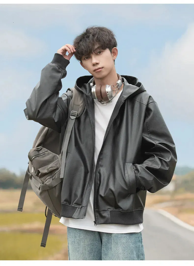 Mens Retro Leather Jacket Autumn Hooded | DHgate