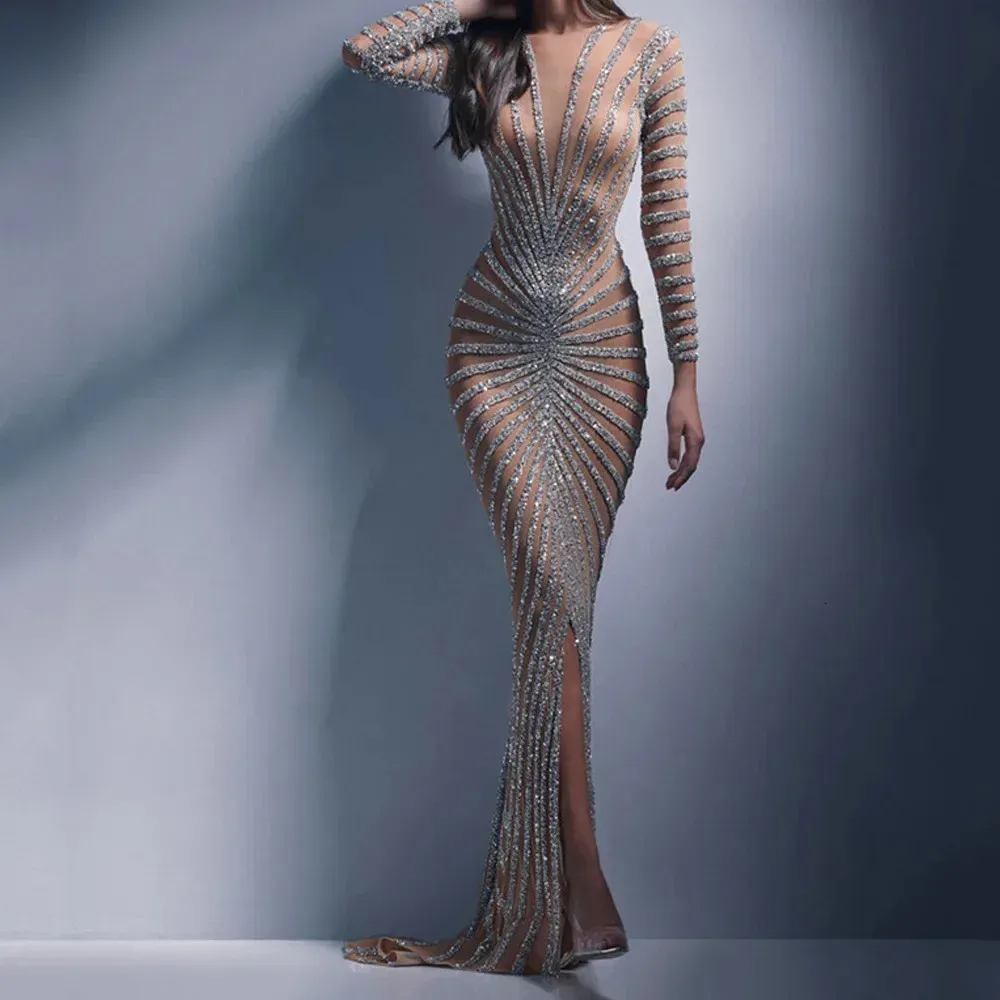 Embellished sequin maxi dress for Women - Spring Fashion with Long Sleeves and Side Slit (Style 241217) Embellished sequin maxi dress for Women - Spring Fashion with Long Sleeves and Side Slit (Style 241217)