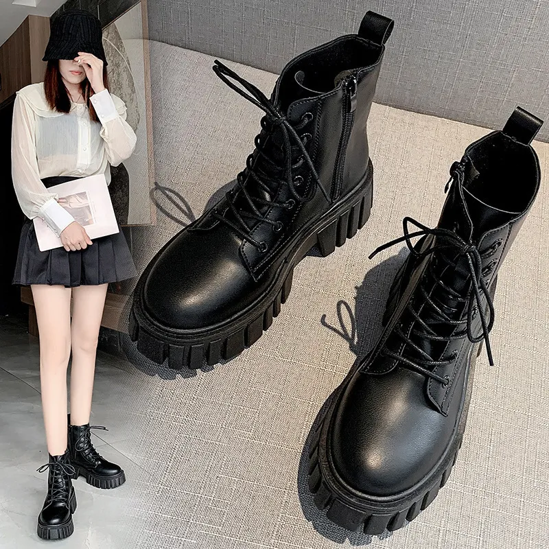 Lace Ddmywed Thick Up Martin Women Autumn And Winter Version Leather Faced Boots Comfortable Soft Soled S Midsole_voghion.com
