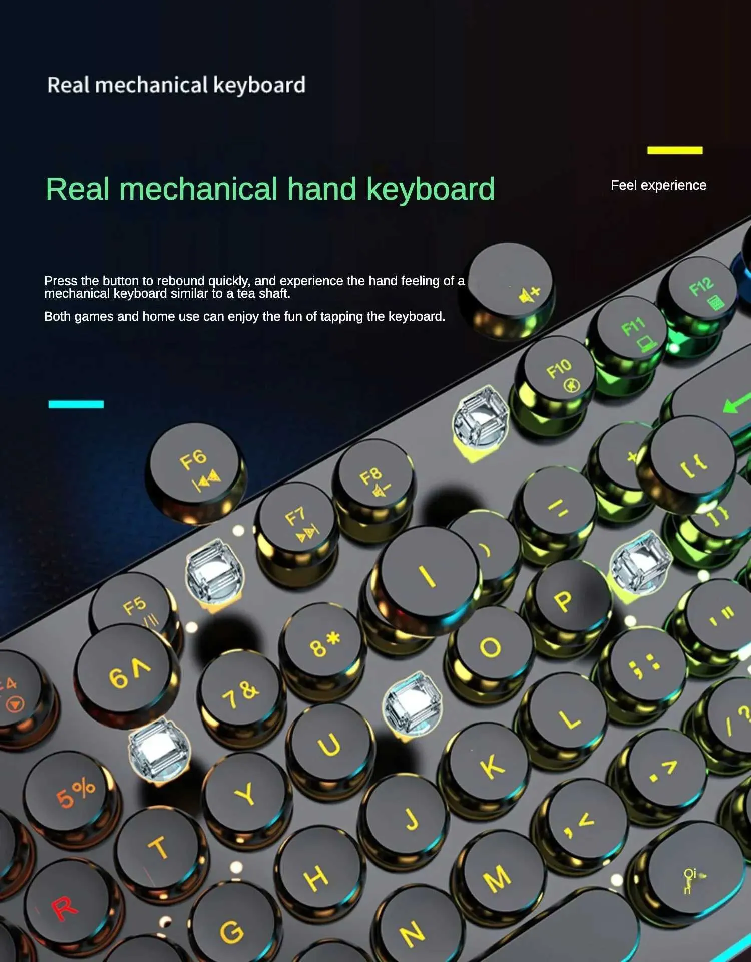 Eweadn Wired Retro Round Punk Mechanical Keyboard 104 Keys USB RGB ...