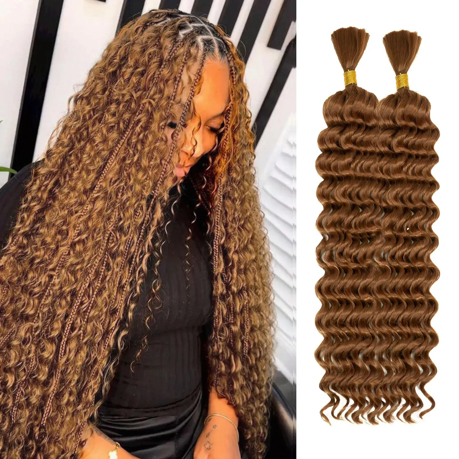 100% Piano Human Hair No Weft for Microbraiding 26in loose deep Micro Braids Human Hair Bulk Deep Wave Malaysian Remy  main image 3