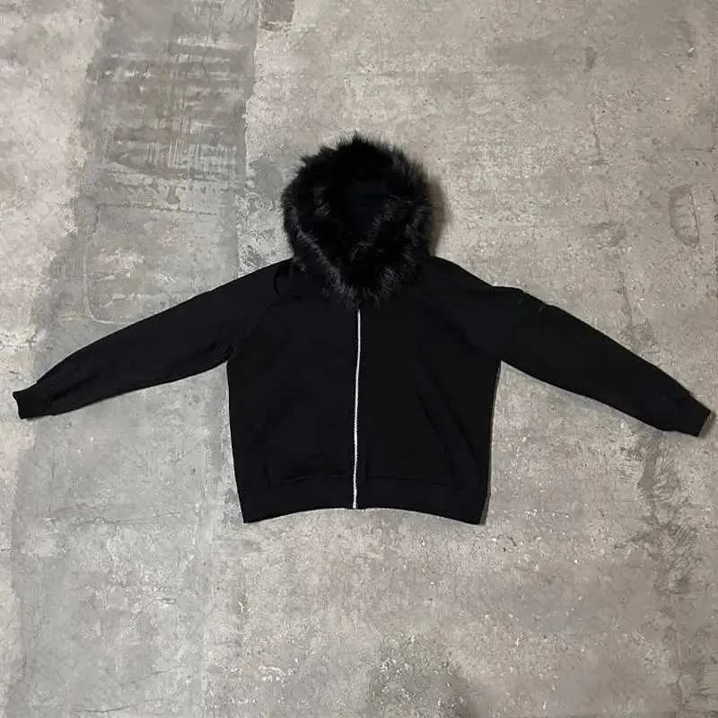 Y2K Mens Zipper Fur Hoodie Mens With Artificial Fur Collar Y2K Mens Zipper Fur Hoodie Mens With Artificial Fur Collar