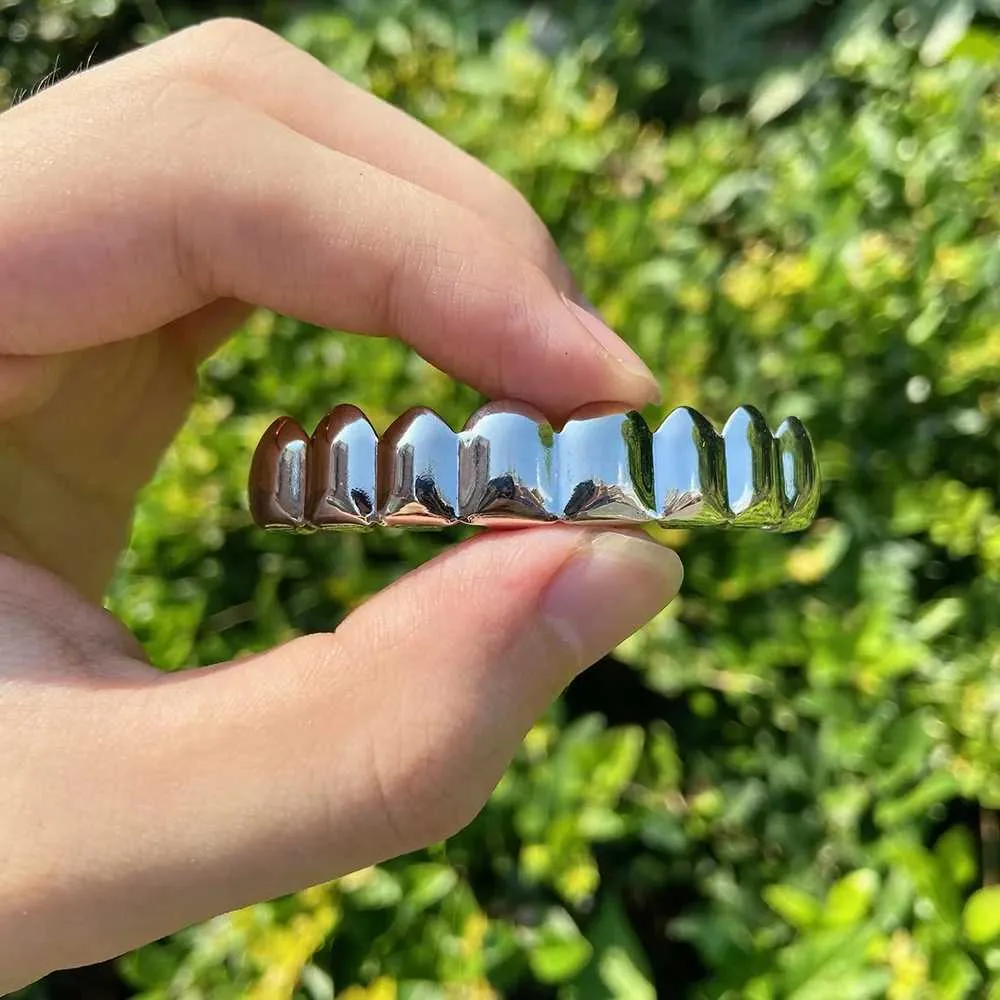 Hip Hop Teeth Grillz 8/6 Teeth Gold Silver Black Geometric Pattern Top ...