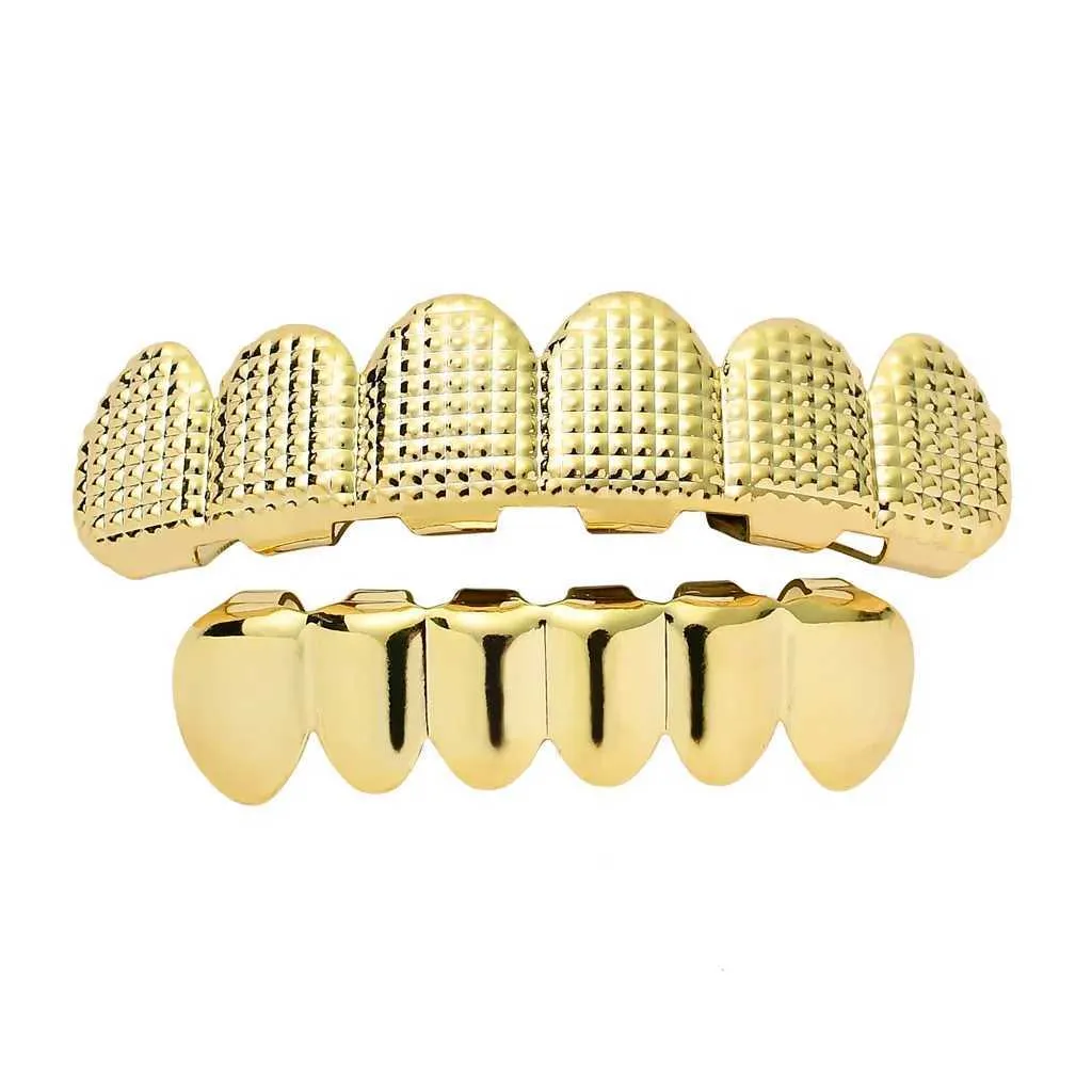 JewelryXJ241225 Hip Hop Gold Plated Teeth Grillz Set Top And Bottom ...
