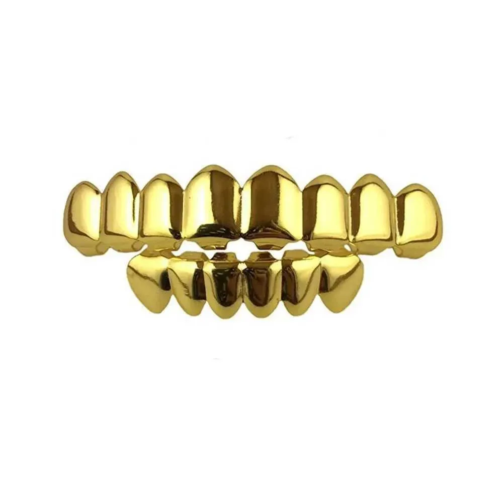 Hip Hop Teeth Grillz 8/6 Teeth Gold Silver Black Geometric Pattern Top ...