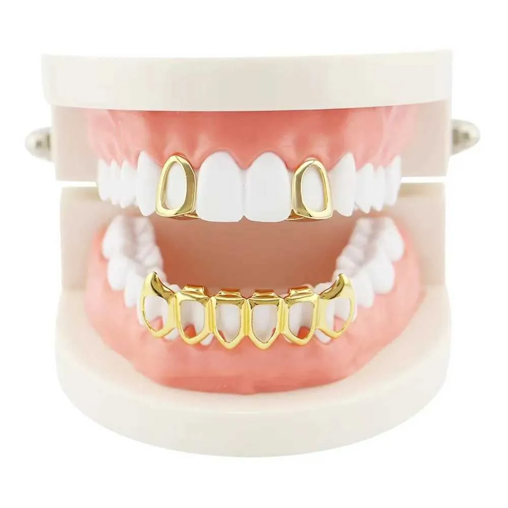 18K Gold-Plated Hip Hop Teeth Grillz with Hollow Skeleton Pattern for ...