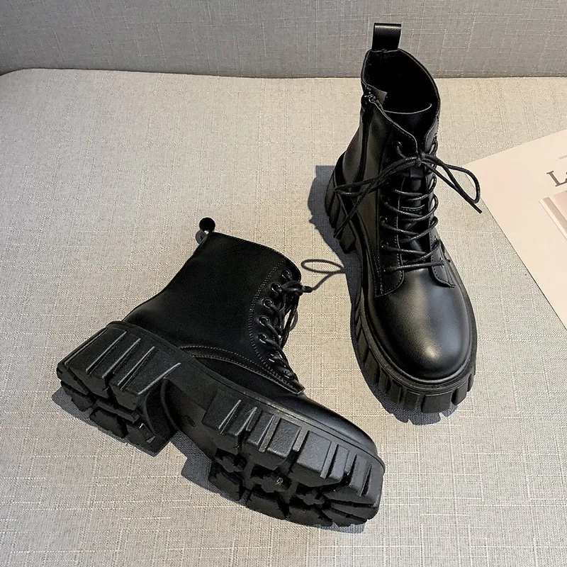 Lace Ddmywed Thick Up Martin Women Autumn And Winter Version Leather Faced Boots Comfortable Soft Soled S Midsole_voghion.com