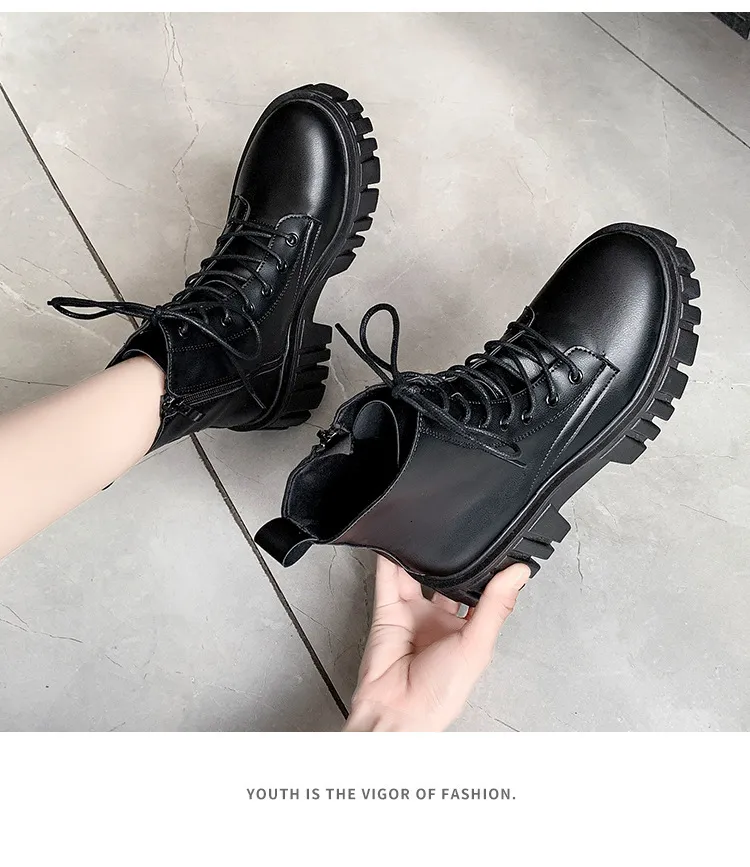 Women's Leather Lace-up Martin Boots Comfortable Winter Outdoor_voghion.com