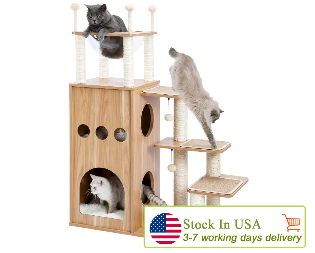 Made4Pets Large Cat Tree Modern Wood Cat Tower With Scratch Post