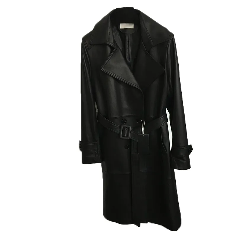 Jaqueta De Couro Elegante De Pele De Carneiro: Casaco Comprido