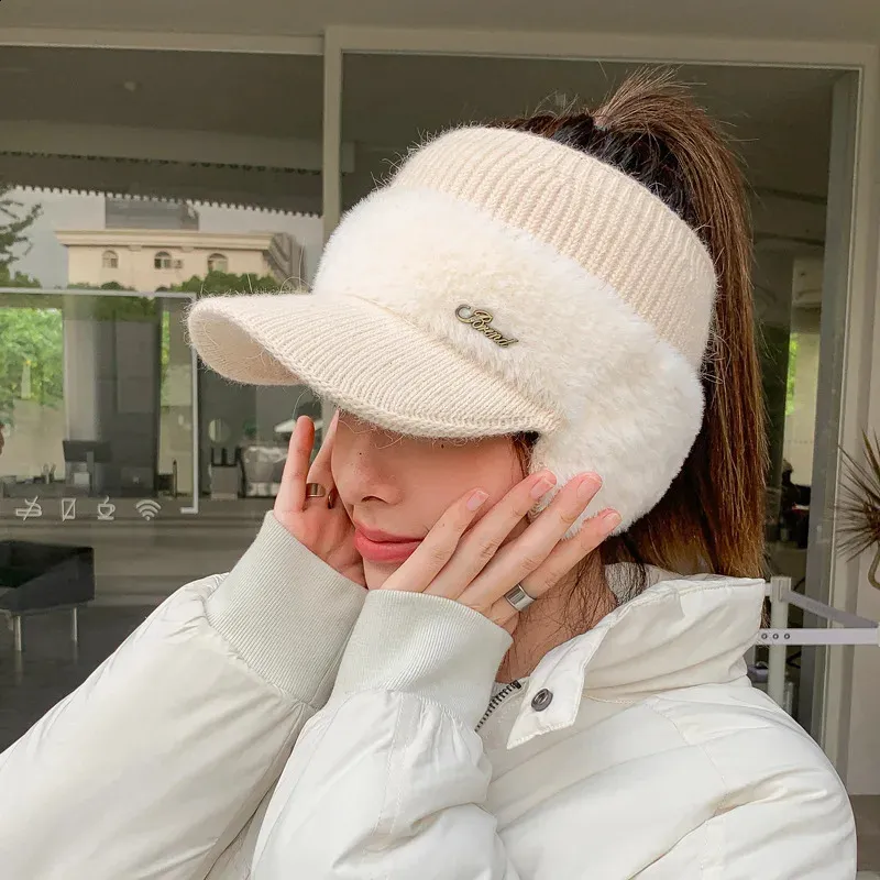 Winter Hat for Women Knit Baseball Cap with Visor and Ponytail Opening ...
