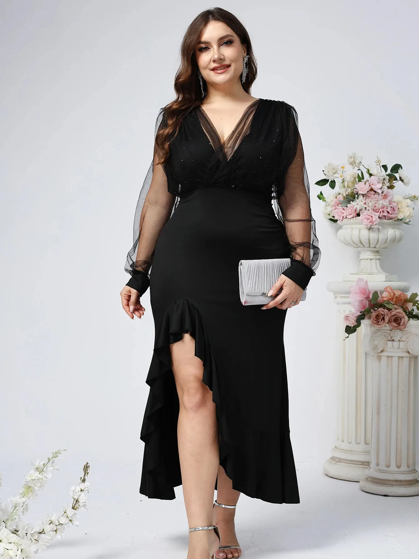 Ladies Plus Size V Neck Evening Dress With Long... From Mysticastore,  $30.57 | DHgate.Com