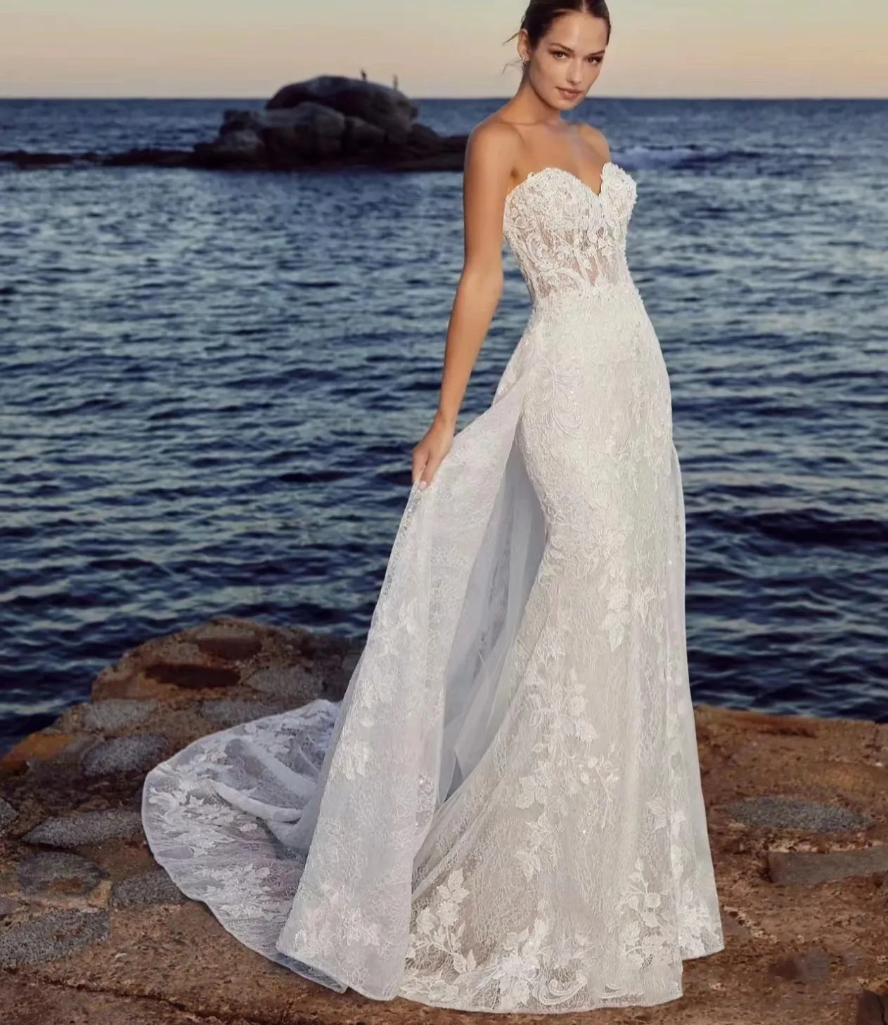 Detachable Train Mermaid Vestidos De Novia Appliques Vestido De Noiva Sweetheart Lace Up Wedding Dresses Lace Robe De Mariée main image 0