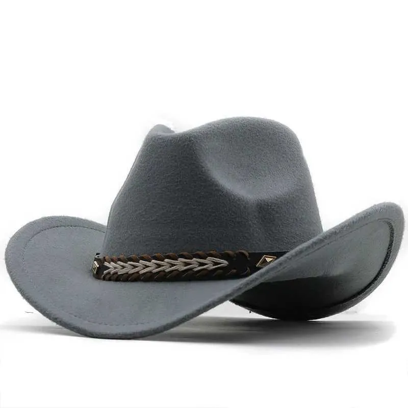 Belt Style Western Cowboy Hat Womens Retro Wide Brim Felt C  display picture 2
