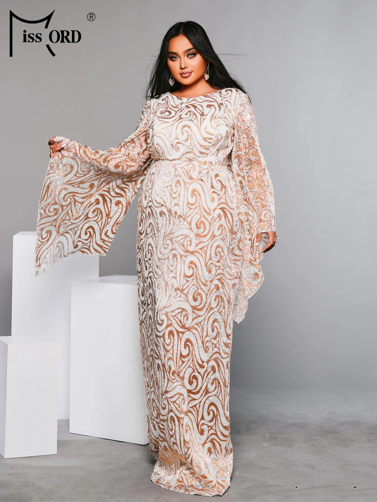 flare sleeve formal dress Shona Joy - La Lune Flared Sleeve Side Split Midi Dress - Cream