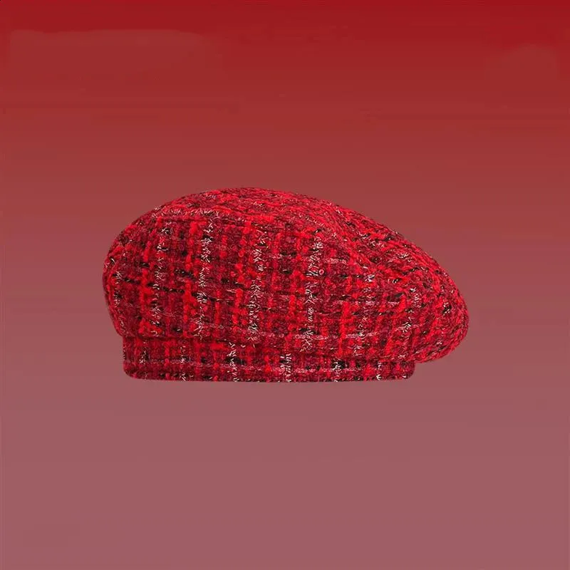 Casual Christmas Plaid Women\'s Beret Sun Hat Adjustable Outdoor Red Silk Plaid beret green for Women - Retro, Warm, main image 2