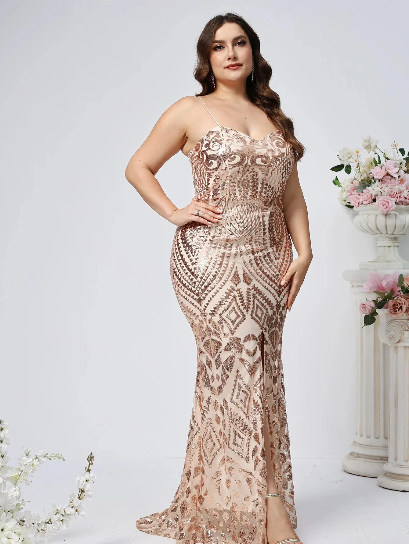 Luxe Robe De Soire Longue Pour Mariage Chic Women Elegant Strap Party Maxi  Dress Gold Sequin