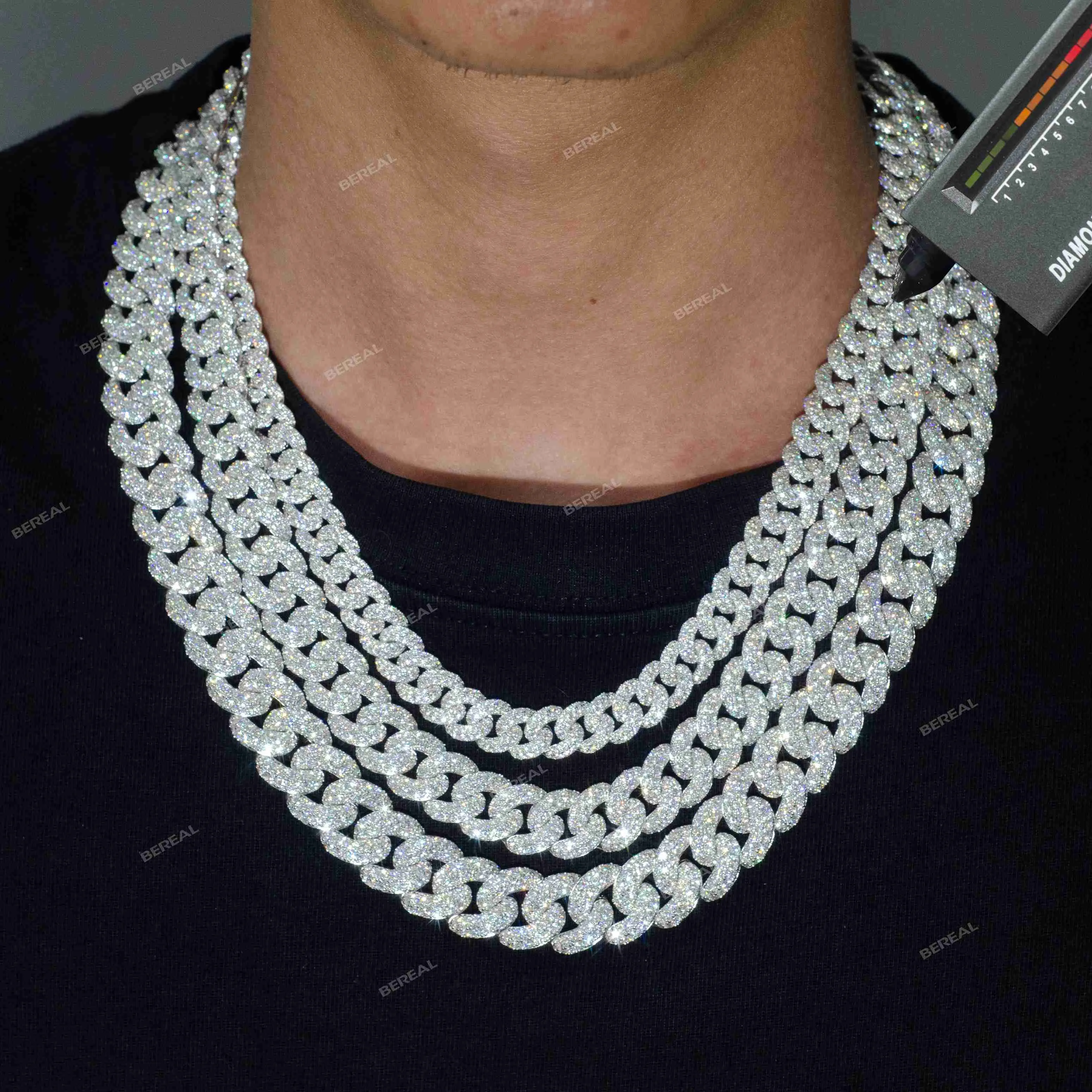 Collana Cubana con Diamanti Moissanite Catena Cubana Ghiacciata Collane da Uomo alla Moda Argento 925 Catena a Maglia Cubana in Moissanite