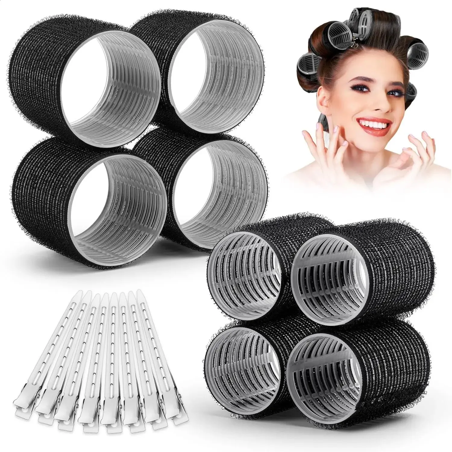 Black Self Grip Hair Rollers: No Heat Curlers For Heatless Curls