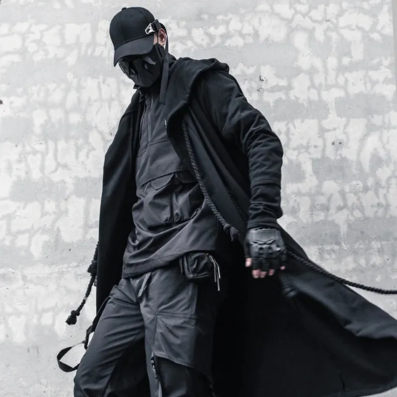 Darkwear Warrior Gothic Windbreaker: Long Hooded Wizard Cloak Coat for Men Darkwear Warrior Gothic Windbreaker: Long Hooded Wizard Cloak Coat for Men