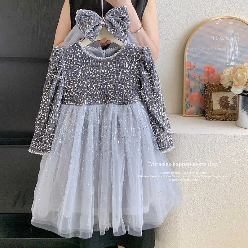 Glitter Sequin Pink Princess Glitter dress for Girls - Heavy Industry Mesh and Fleece Pompadour Skirt - Perfect for Birthdays - Y241227